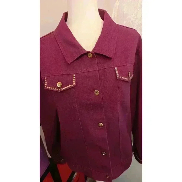 Vintage Ashro Jacket Womens 18 Deep Purple Denim Gold Studded Button Front - Picture 5 of 6